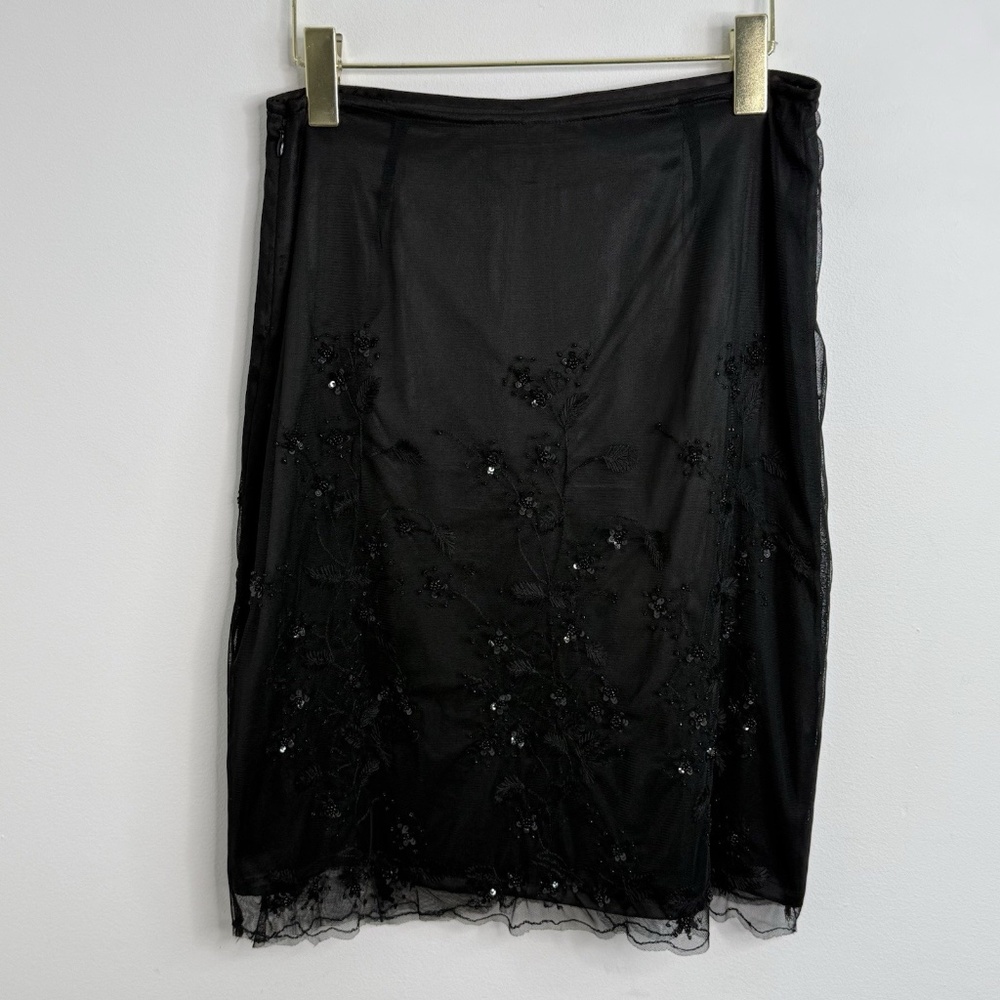 Context Black Beaded Skirt SZ 2 Whimsigoth Fairy Grunge Lacey Prom Vampire Y2K